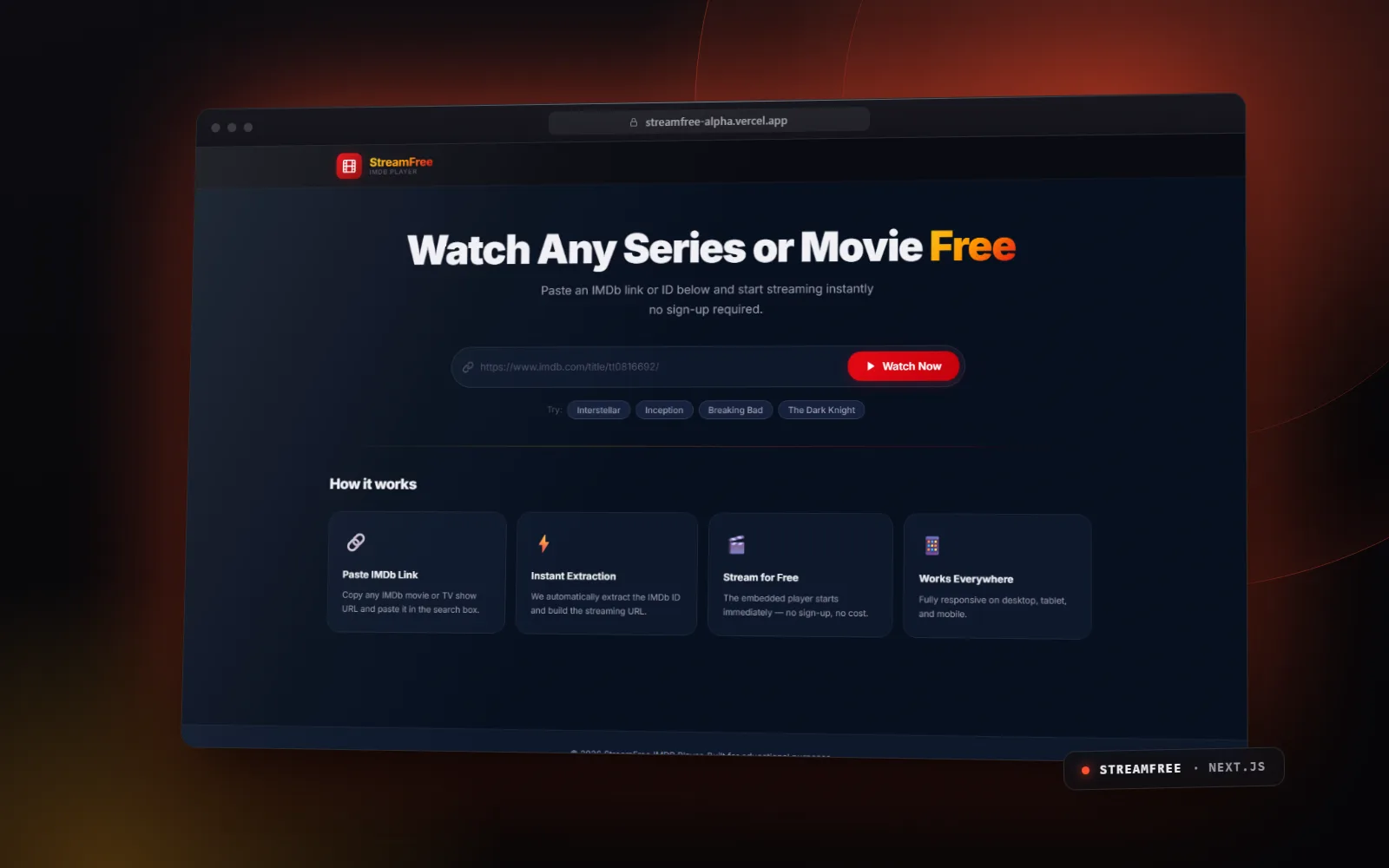 StreamFree — website screenshot